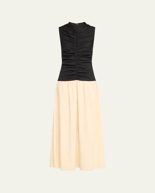 Isla Shirred Drop-Waist Midi Dress